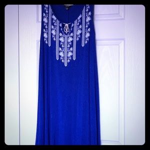 Knee length royal blue & white sleeveless dress